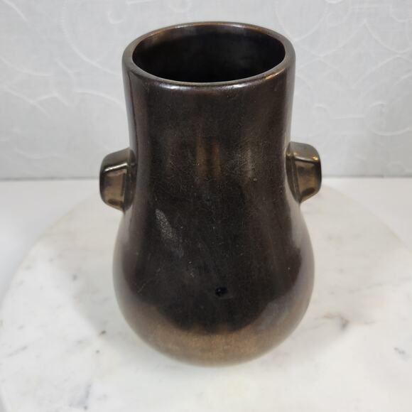 Vtg Haeger Floral Vase 8" Brown Gold Metallic Finish Ceramic Retro Home Decor - Picture 5 of 13